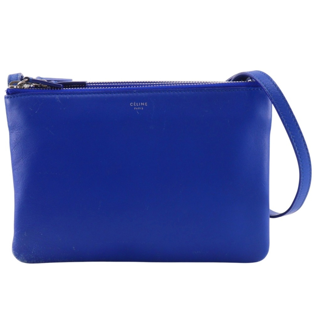 Celine Trio Small Shoulder Bag, Lambskin, Blue, Women's